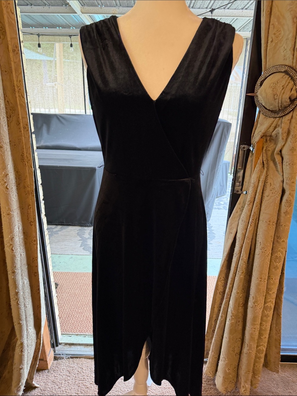 Avec Les Filles Black Velvet Midi Wrap Dress